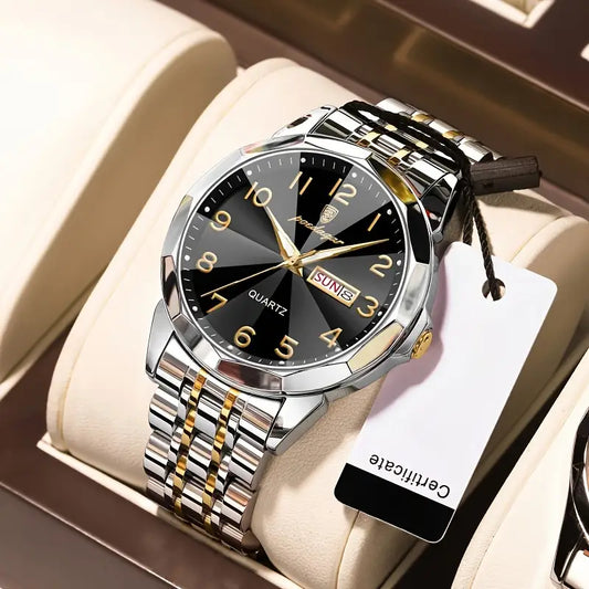 Stainless Steel Strap Men'S Roman Numerals Dial Rhinestones Multifunctional Watch
