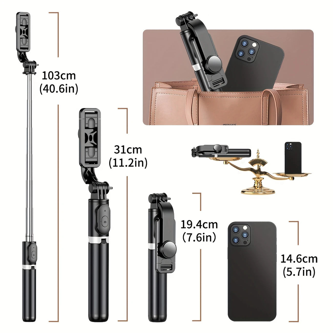 40" Cell Phone Selfie Stick Tripod, Extendable Selfie Stick All-in-1 Smartphone Tripod Stand With Wireless Remote 360°Rotation...
