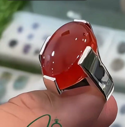 Natural Yemeni Aqeeq Ring 925 Sterling Silver Handmade Yamni Aqeeq Stone Ring...