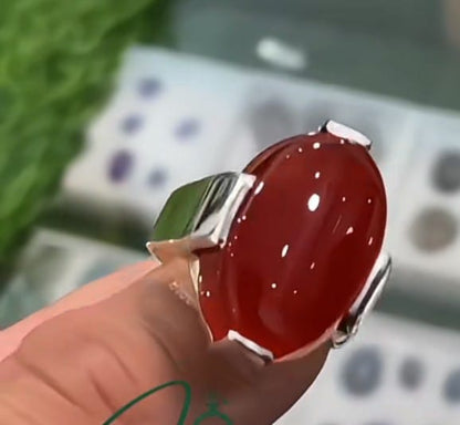 Natural Yemeni Aqeeq Ring 925 Sterling Silver Handmade Yamni Aqeeq Stone Ring...